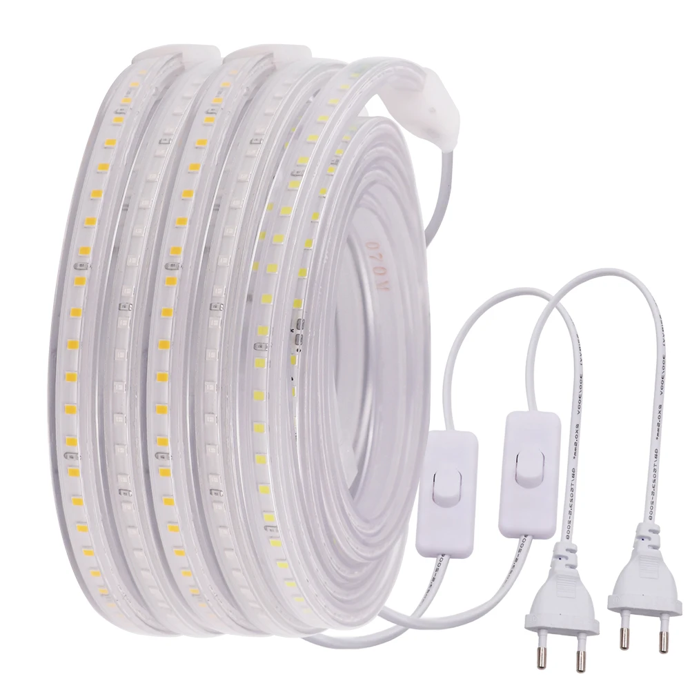 LED Strip Light 220V Flexible LED Tape SMD2835 120 LED Waterproof LED Ribbon with EU Switch Plug for Home Decoration