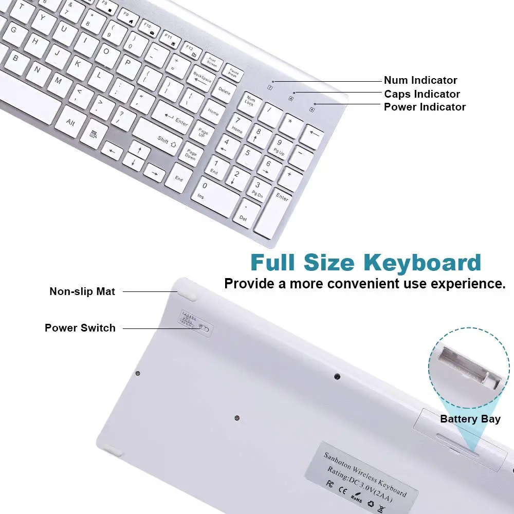 Wireless keyboard and mouse set ergonomic silent keyboard USB interface for Android Apple TV MAC