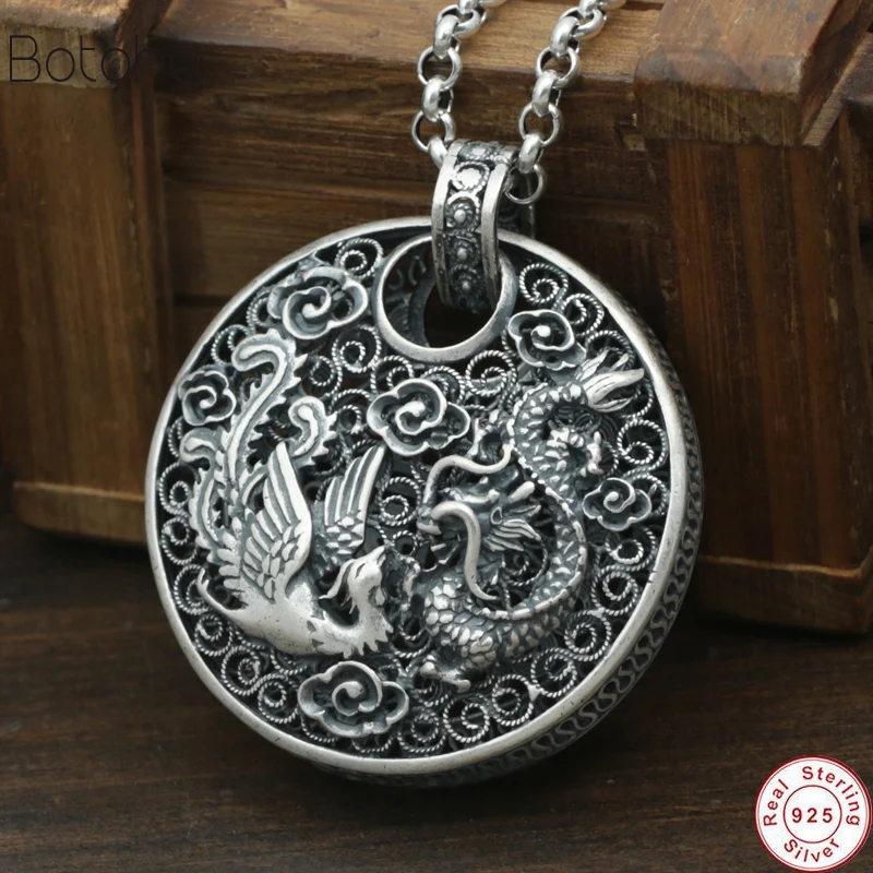 

925 Silver colour Phoenix Pendant Dragon Animal Good Luck 100% S990 Solid Thai Silver colour Pendants Women Men Jewelry Making