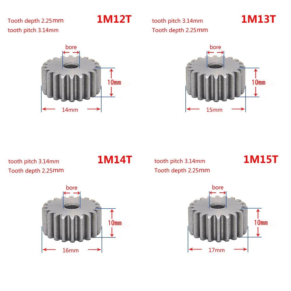 1/2 Pcs 45# Steel Spur Gear 1Modulus 12Tooth - 27Tooth Metal Gear Thickness 10mm Outer Dia 14-29mm For Electricity Textile Field