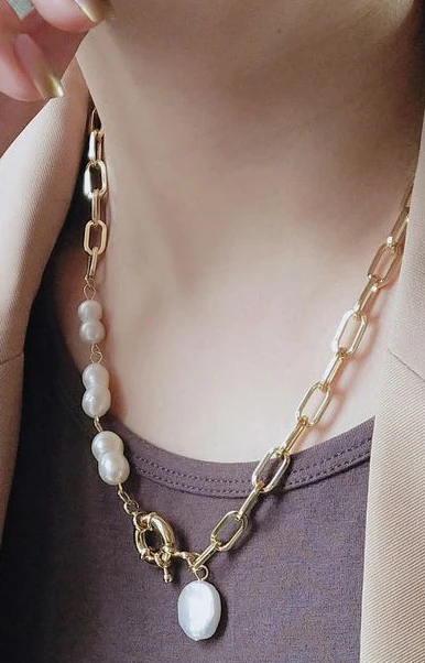 HABITOO Baroque Cultured Freshwater Pearl Necklace 14K Gold Filled Chain Necklace Jewelry Chains for Woman жемчужное ожерелье