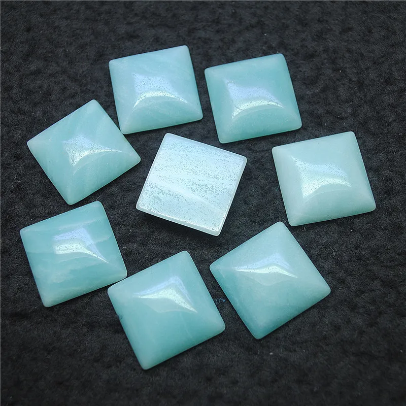 7PCS Nature Amazonite Stone Cabochons No HOLES Size 12X12MM 22X22MM Square Shape One Face Flat For DIY Jewelry Or Masaic Making