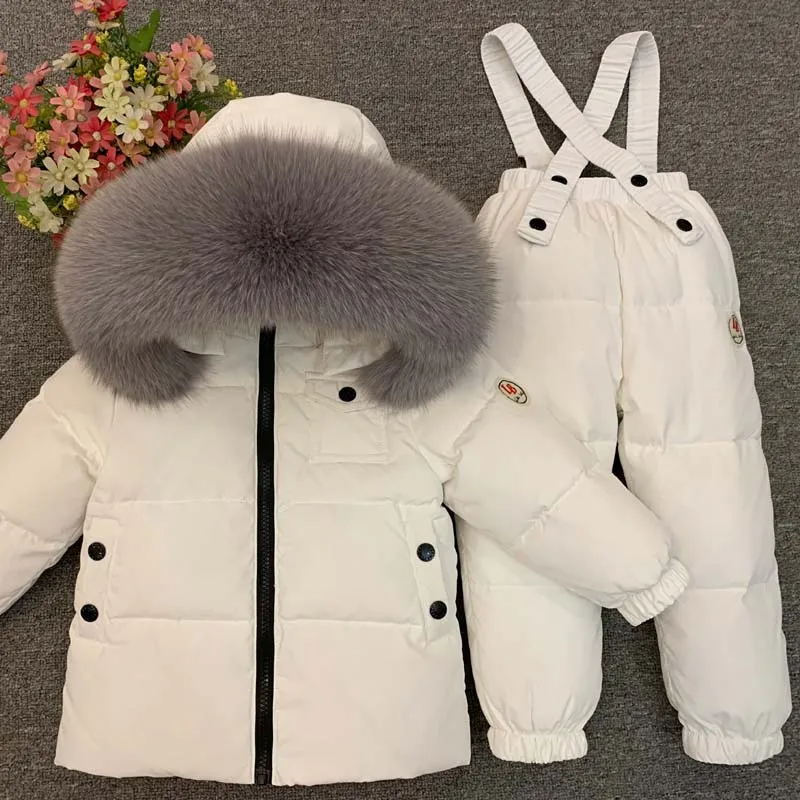 -30 Russian Winter Down Suit Warm Children Winter Suits Boys Girl Duck Down Jackets overalls 2 Pcs Set Kids Snow Wear ws1875