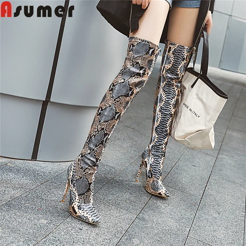 

ASUMER 2021 new autumn winter boots women pointed toe zip over the knee botos thin high heels shoes sexy women boots plus size