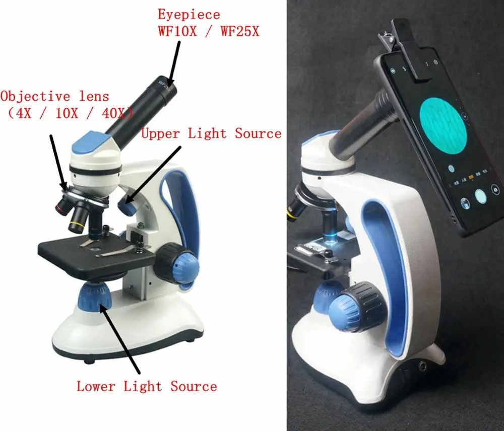 

40X-1000X Biological Microscope Student Laboratory Lab Education LED Can be Observed By A Mobile Phone