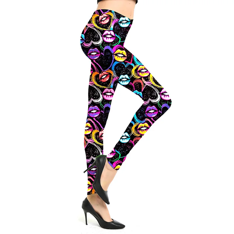 

Ankle Length Trousers Sports Tights Elastic New Cartoon Fitness Women Leggings Aline Print Pants High Waist Polyester