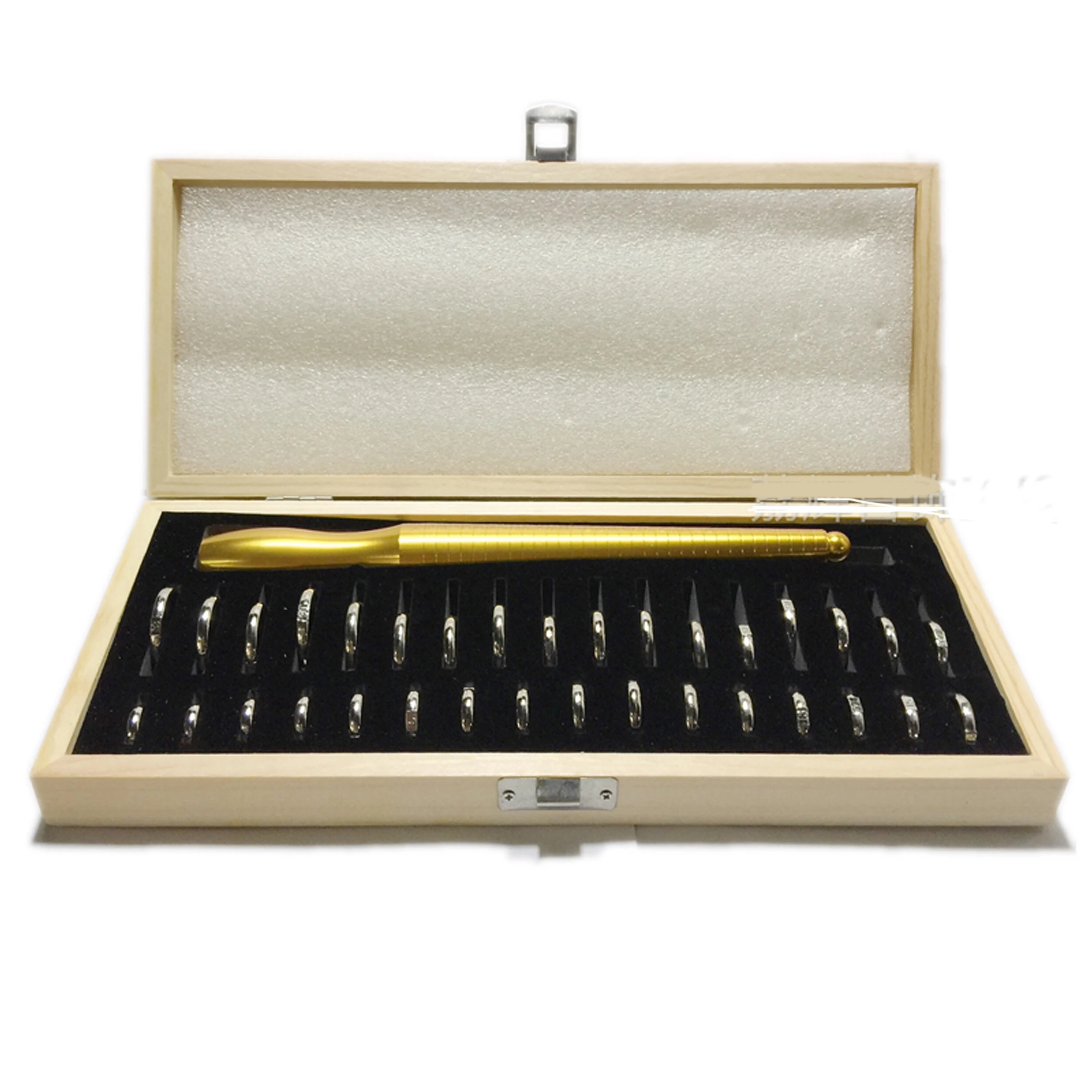 Finger Ring Size Measurement Kit Brass Mandrel Stick Finger Gauge With Wooden Box  Jewellery Tool