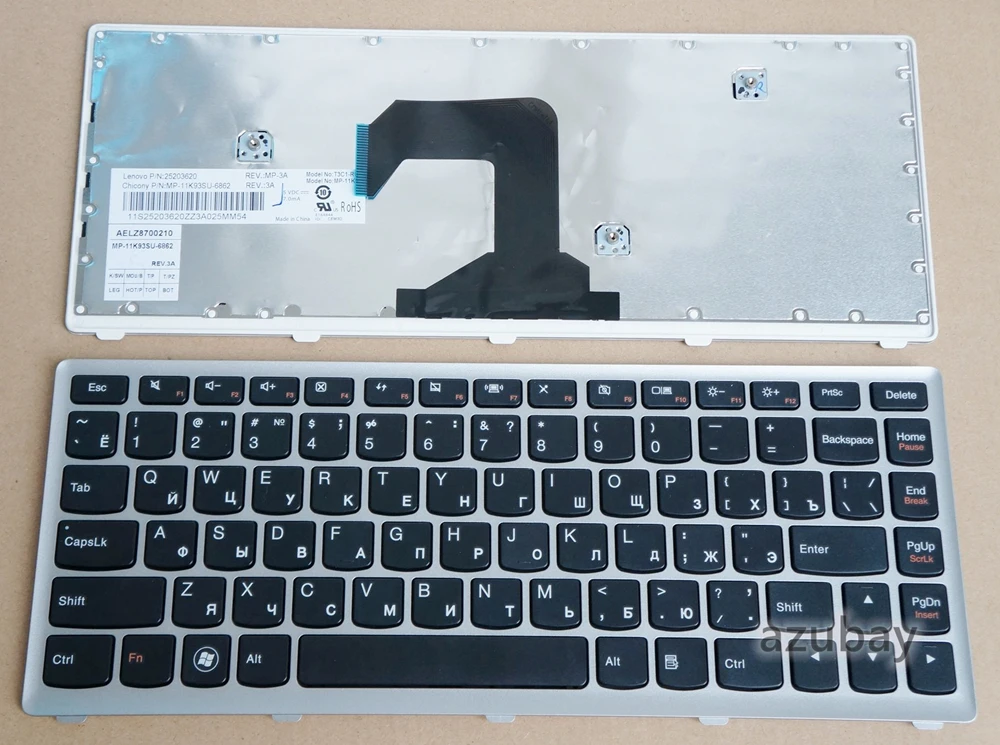 

Russian Keyboard For Lenovo Ideapd U410 / Touch, 25203620 25203680 25203740 MP-11K93SU-6862 AELZ8700210 T3C1-RU, Silver Frame