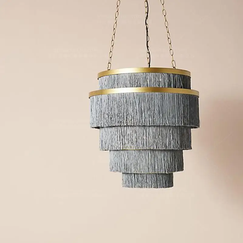 Large Grey Loft Chandelier Lighting Fringe Cotton Hanging Light Nordic Home Decor Lighting Bedroom Kitchen Foyer Restaurant Lamp