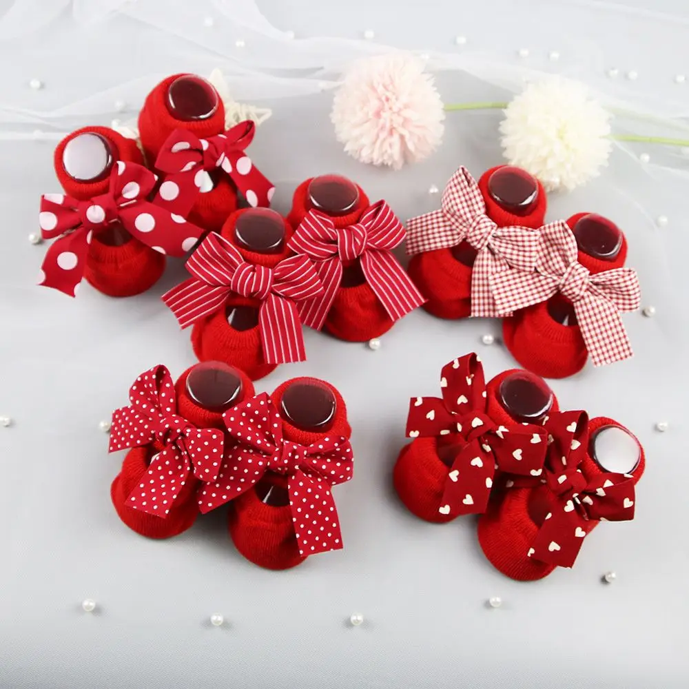 Headband Baby Christmas Gift Red Heart Newborn Baby Girl Socks Toddler Floor Socks Infant Anti Slip Socks Socks Headband Set