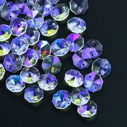 20PCS K9 Crystal Octagon Beads 2 Holes  Chandelier Parts Replacement Suncatcher Faceted Glass Prism Garland Curtain Spacer Bead