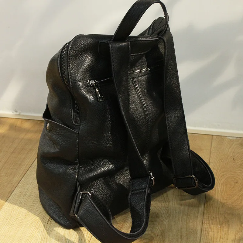 Women/Men Backpacks Genuine Leather School Bags With Crossbody Small Purse Large Capacity Outdoor Travel Knapsack 14\