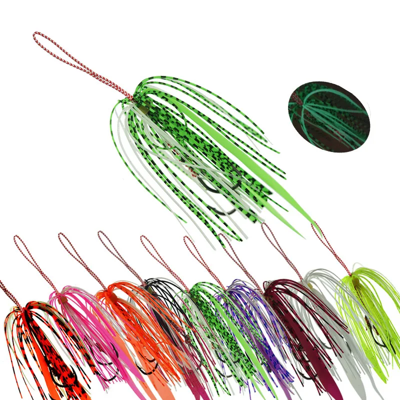 5pcs/lot  Luminous  silicone skirt belt assist rig lure bait beard fishing Inchiku hook sea accessories fishing tackle