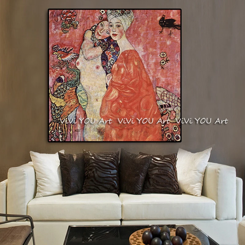 

Large paintingS handmade Gustav Klimt Women Friend Reproduction Oil Painting Canvas Art Scandinavian oil painting Wall Pictures