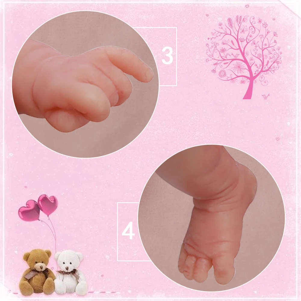 IVITA Versand aus Spanien: 100% Vollsilikon Reborn-Babypuppen, Lebensecht Bemalte Realistische Neugeborenen-Babypuppen Spielzeug – Detail 14