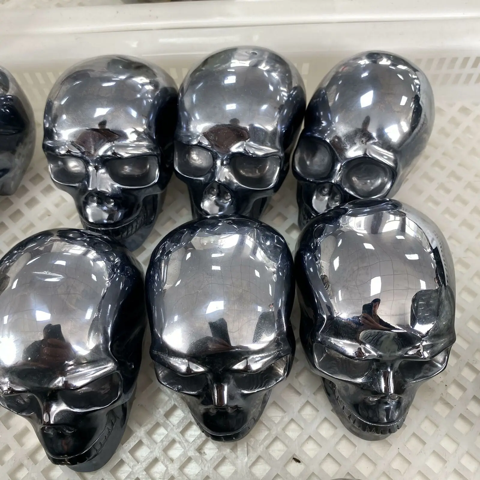 500g Solid Titanium metal Crystal skull Quartz hand-carved Reiki Healing 1pc