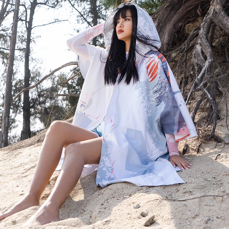 Nu-june mikrofibra szybkoschnąca Poncho ręcznik dla dorosłych mężczyzn kobiety Surf Beach kombinezon zmieniający ręcznik surfowanie Poncho szlafrok