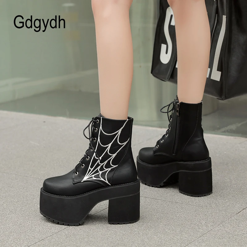 Gdgydh Fashion Cobweb Gothic Boots Women Vampire Knight Cosplay Shoes For 90s Girls High Chunk Heel Forest Aesthetic Shoes Woman