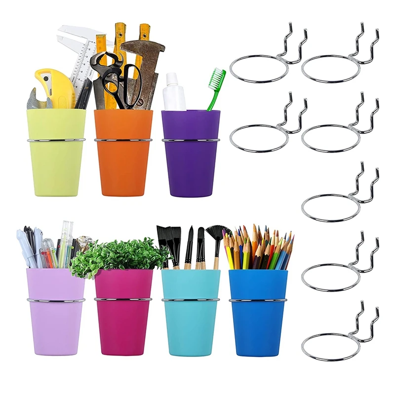 7 Sets Pegboard Bins with Rings Ring Style Pegboard Hooks with Pegboard Cups Pegboard Cup Holder Accessories (7 Colors)