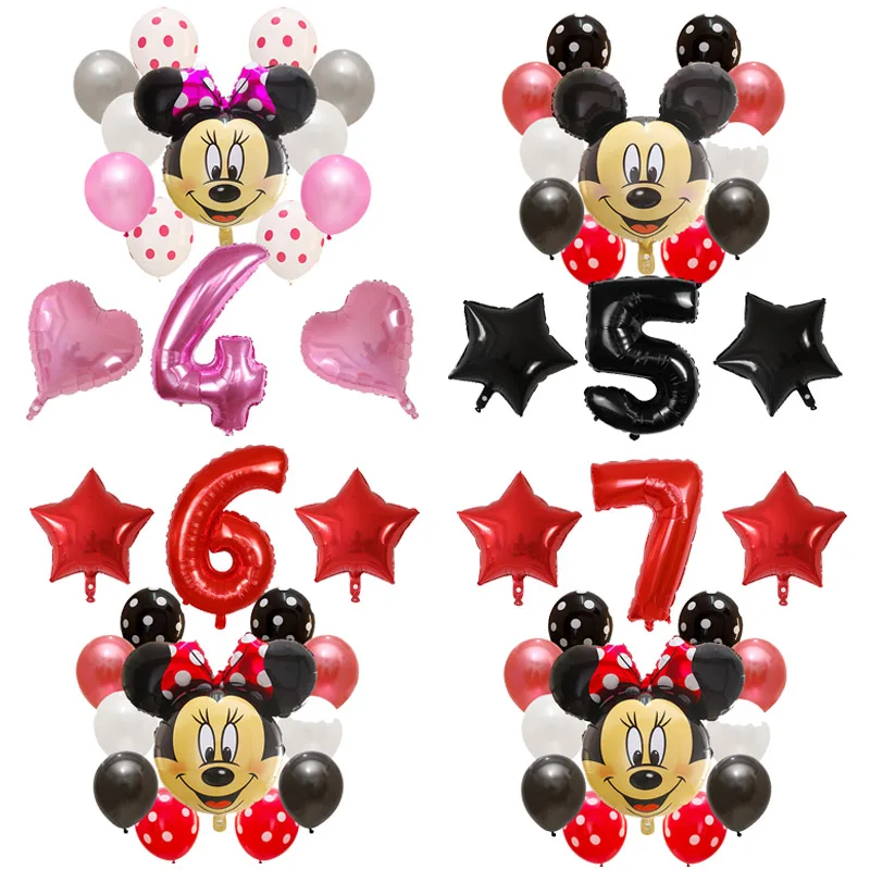 14Pcs/lot Disney Minnie Balloons Mickey Mouse Birthday Party Decorations Baby Shower Decor Kids Toy Number Balloon Helium Globos