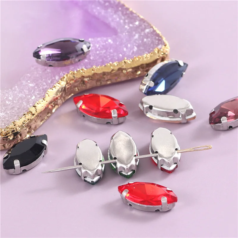 Glitter Rhinestones Sew On Crystal Glass Stones With Sliver Claw Strass For Sewing Needlework Diy Shoes Bags Clothes