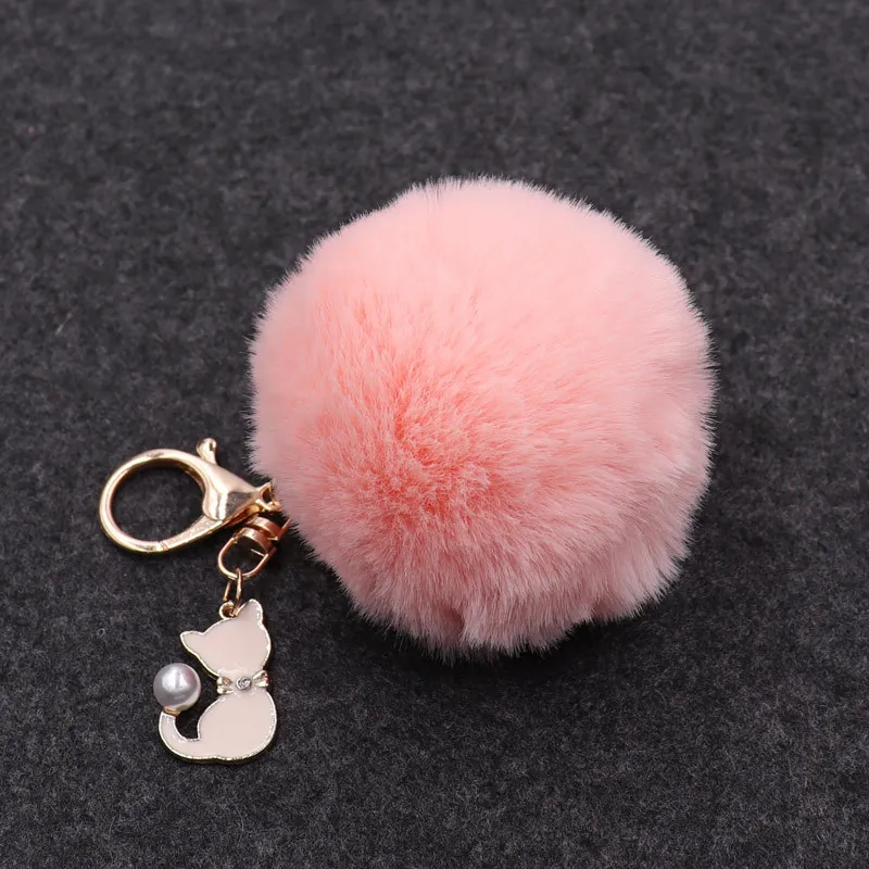 2020 Wholesale Korean Cute Pearl Cat Pendant Imitation Rex Rabbit Fur Ball Keychain Ladies Bag Plush Ornaments