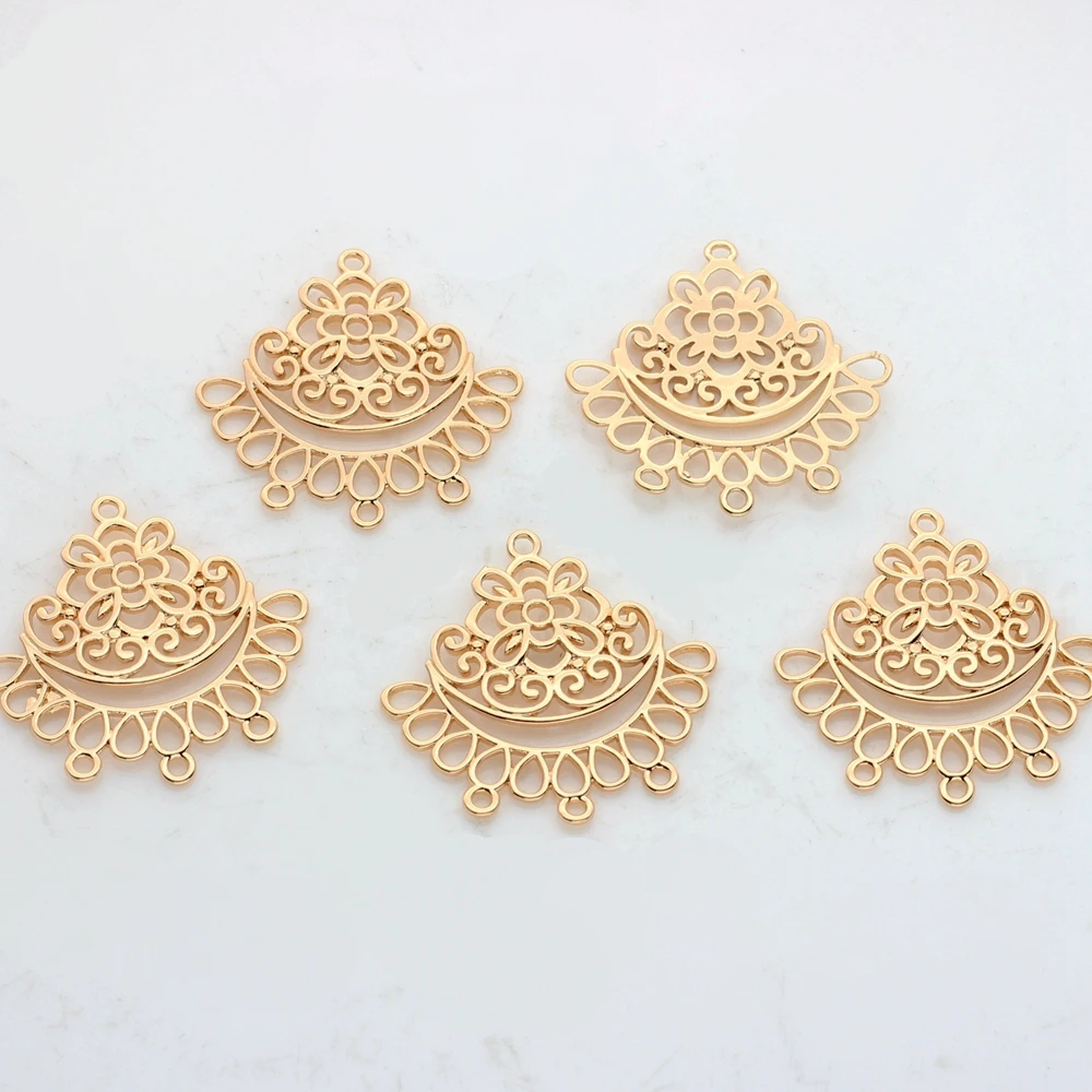 Copper Metal  Real  Plated Hollow Flowers Connector Charms 2PCS/lot For DIY Earrings Jewelry Findings Making Accessories