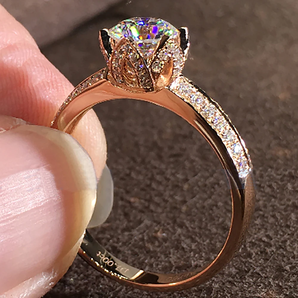 Custom Solid 10K Rose Gold Women Wedding Party Engagement Ring 1 2 3 4 5 Carat Round Moissanite Diamond Ring Flower Bud Trendy