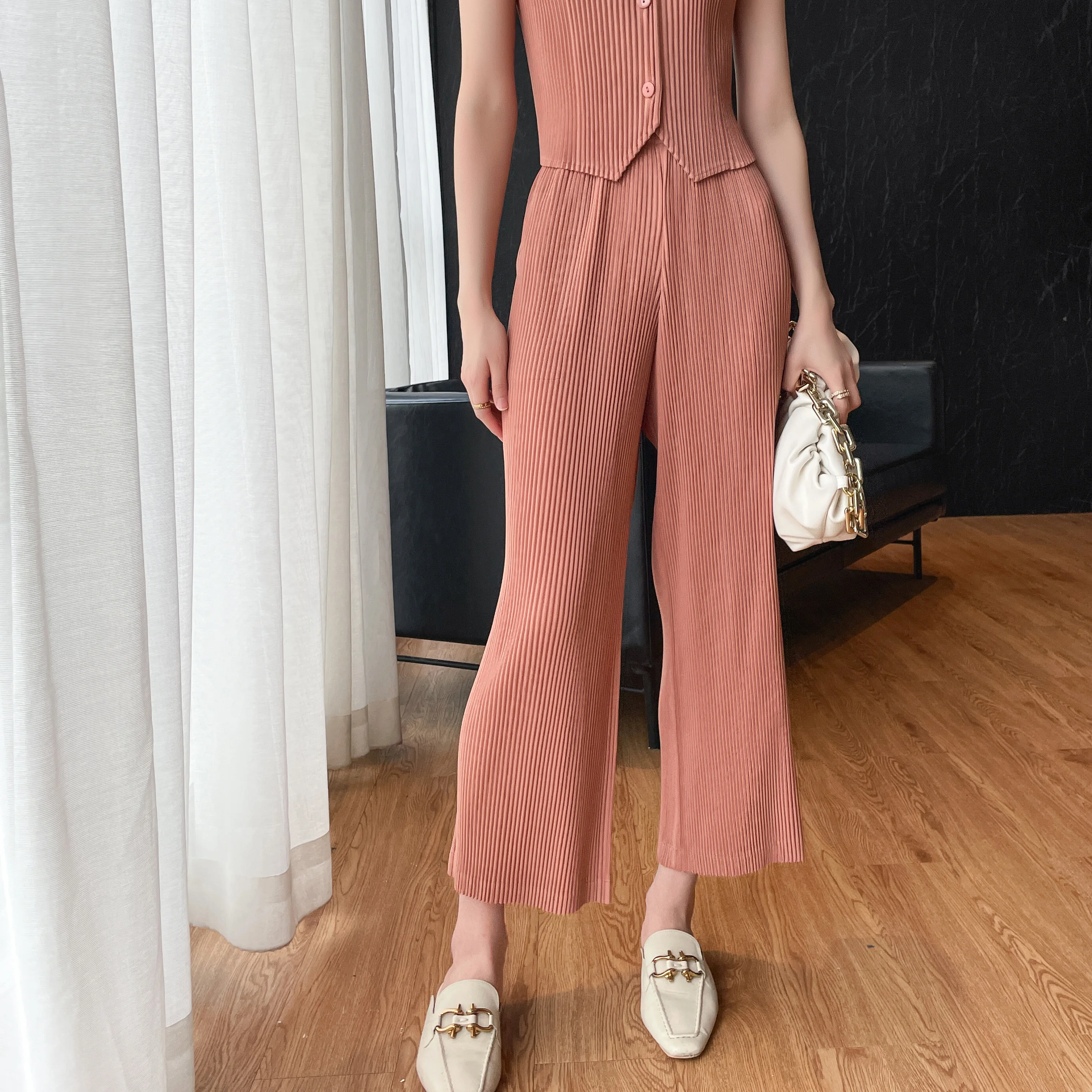 Autumn winter Spring new 2022 Miyake pleated fashion casual straight leg pants wide leg pants three-piece pants set