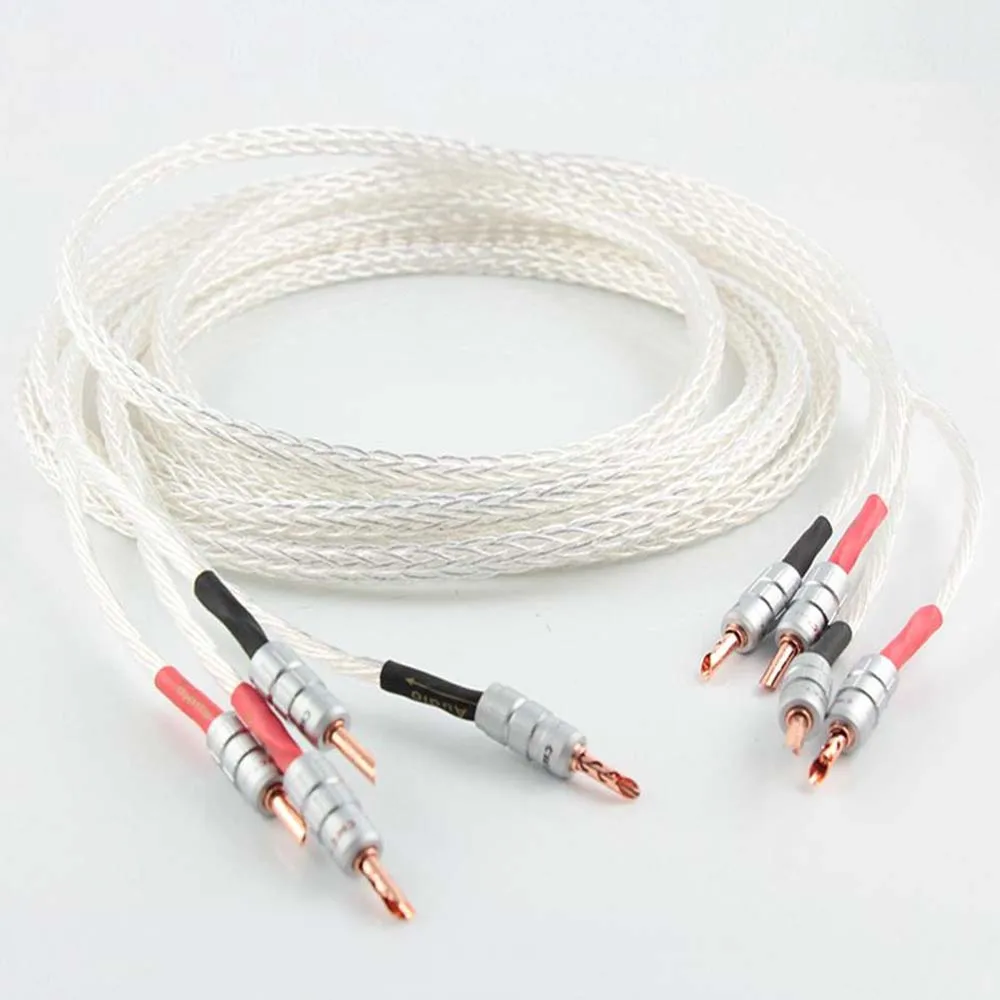 High-end 8AG 8N single crystal silver signal line HIFI amplifier speaker cable Y Banana plug audio line