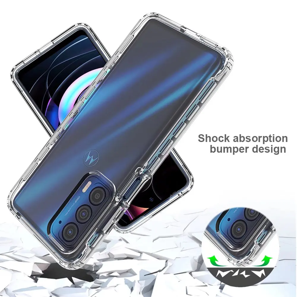 Crystal Clear 2 in 1 Shockproof Cases Hard Bumper Soft TPU Protective Cover for Motorola Edge 2021 / Motorola Edge 5G UW Case