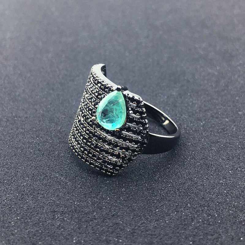 FFGems Created Emerald Ring Green Gemstone Black Spines Fine Jewelry For Women Lady Engagement Wedding  Party Gift With Box