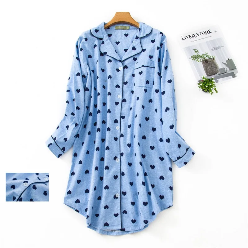 Plus size 100% Cotton Women's Flannel Boyfriend Nightshirt Nightgown Nightdress Pink Plaid Cat Sleepwear Sleepshirt Nightgowns