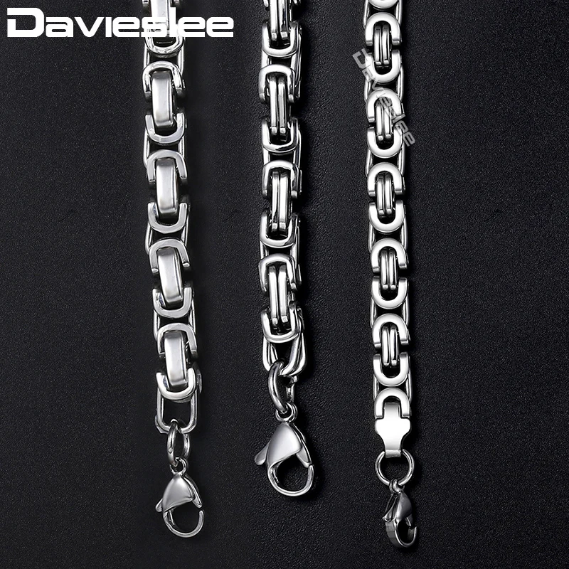 Davieslee Mens Necklaces Chains Silver Color Stainless Steel Byzantine Chain Necklace for Men Jewelry Fashion Gift 5/7mm LKNN21