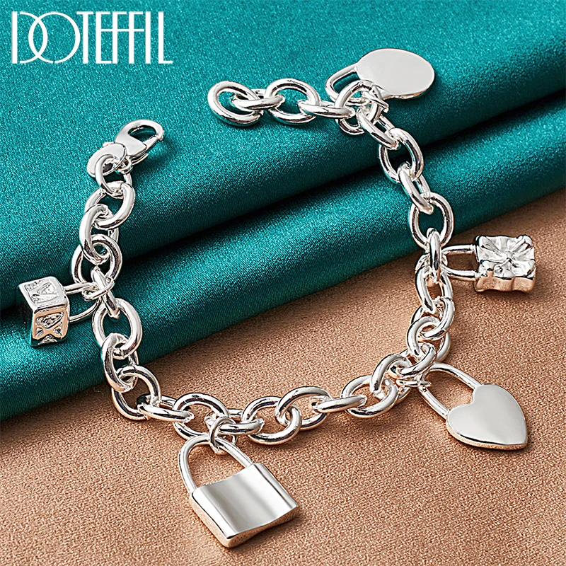 

DOTEFFIL 925 Sterling Silver Bracelet Heart / Circle / Square Lock Bracelets Bangles For Woman Man Fashion Charm Wedding Jewelry