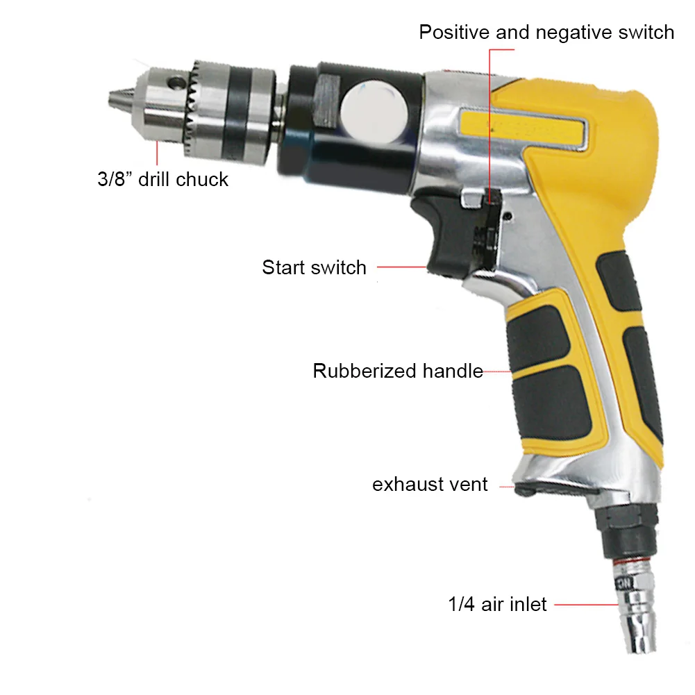 Taladro de aire W10 3/8, pistola mezcladora neumática, máquina de perforación Reversible, herramientas industriales de 10mm