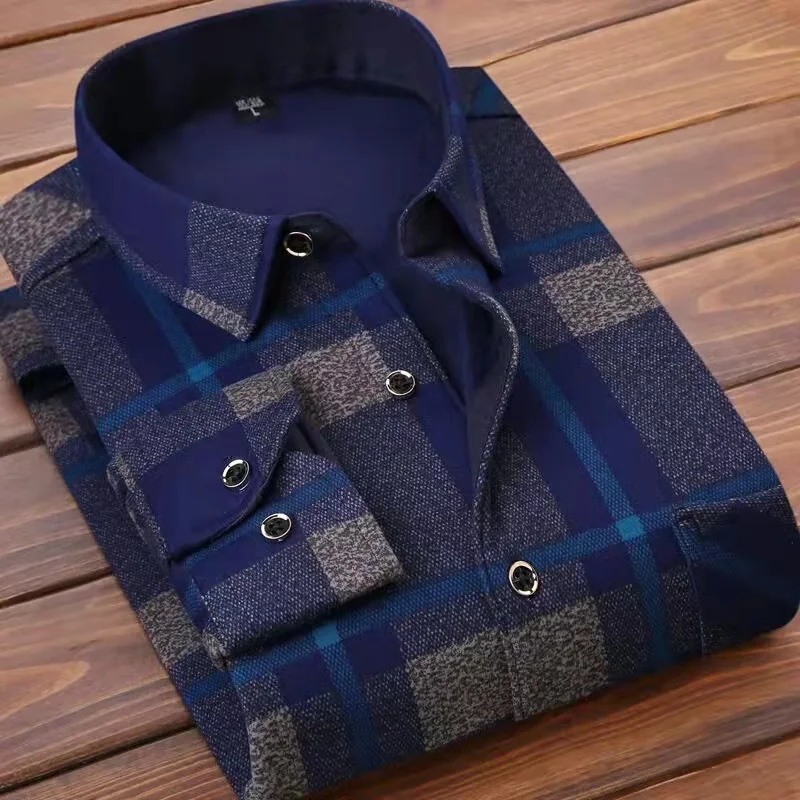 

2023 winter Mens fashion smart casual warm Shirts,autumn men thicken long Sleeve Shirt Slim Fit Shirt Male size M-5XL 16 colors