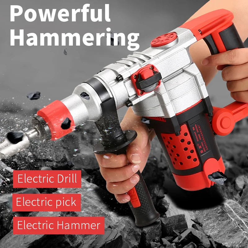 Rotary Hammer Drill 2200W Electric Hammer Industrial Grade Electric Pick Impact Drill 3 in 1 Household Electric Tools