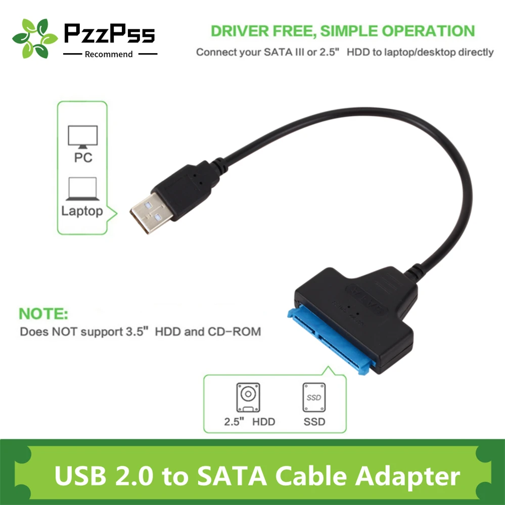 USB 2.0 SATA 3 케이블, SATA to USB 2.0 어댑터, 최대 6 Gbps 지지대, 2.5 인치 외장 HDD SSD 하드 드라이브, 22 핀 Sata III 케이블 