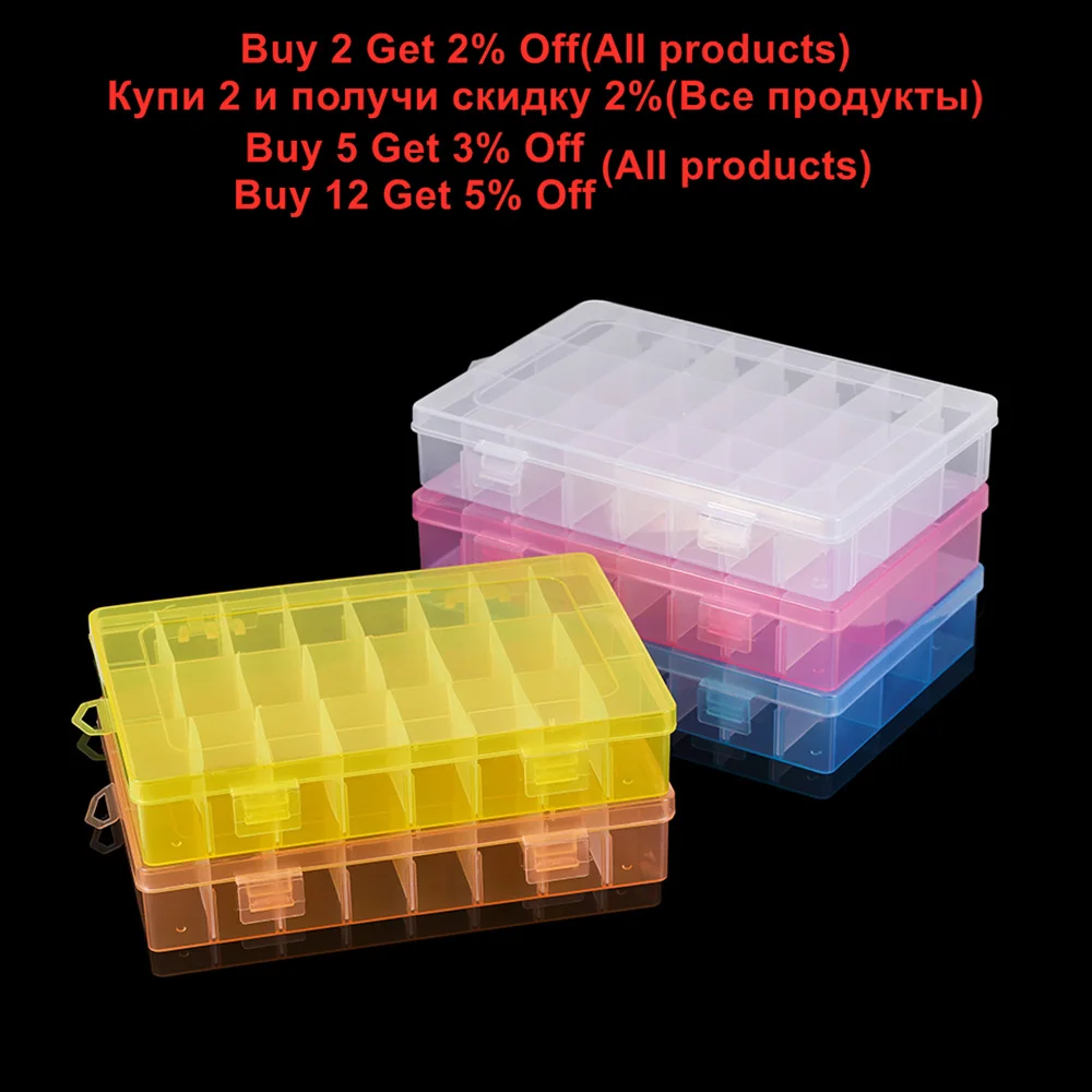 24 Slots Transparent Adjustable Plastic Beads Storage Boxs Case Display Beads Earring Organizer Container for DIY Jewelry Making