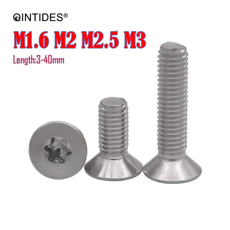 QINTIDES 100/2000Pcs M1.6 M2 M2.5 M3 Hexalobular Socket Countersunk Head Screws Six-Lobe Flat Screws 304 Stainless Steel Screw