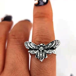 hzew 1pcs Resizable Death Head Skull Butterfly Moth Ring Creativity Gift For Women Men