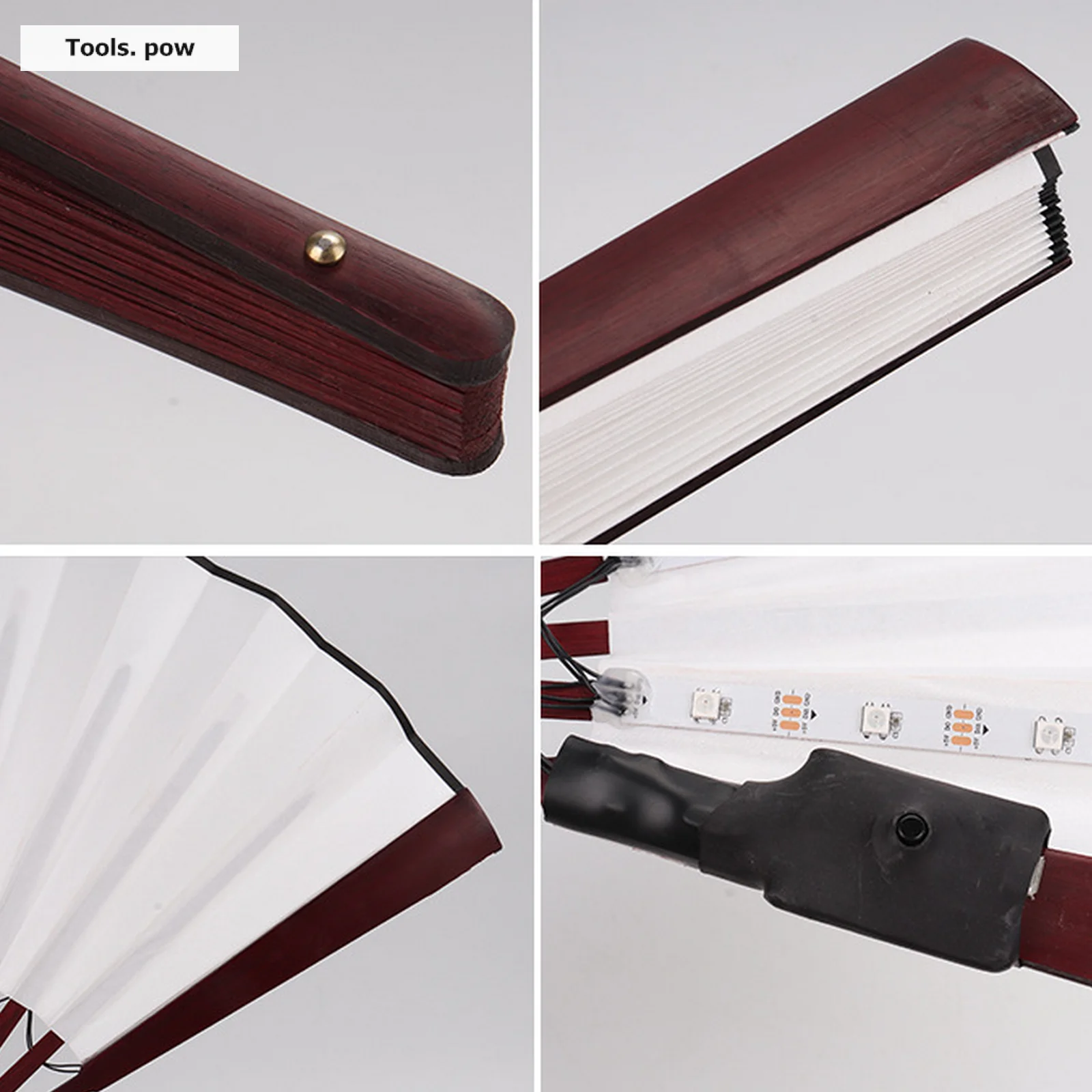 Chinese Style Folding Fan with LED Light and Remote Control Colorful Chinese Hand Held Folding Fan for Party/Dance LED Paper Fan