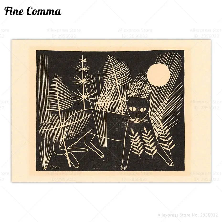 Jeroen on the hunt Tinus van Doorn Vintage Cat Poster Cat hunts in the Plants Canvas Print Old Wall Art Painting Home Decor