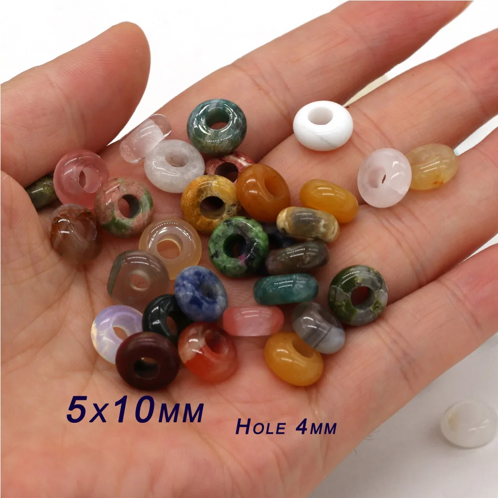 10pc Natural Stone Agates Beads Abacus Shape Big Hole Natural Stone Beads Size 5x10mm for Jewelry Making DIY Necklace Hole 4mm