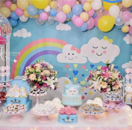 Cartoon Rainbow cloud Backdrop Girls Baby Shower Party Decor Kids Photography Background Birthday Portraits Room Wallpaper booth