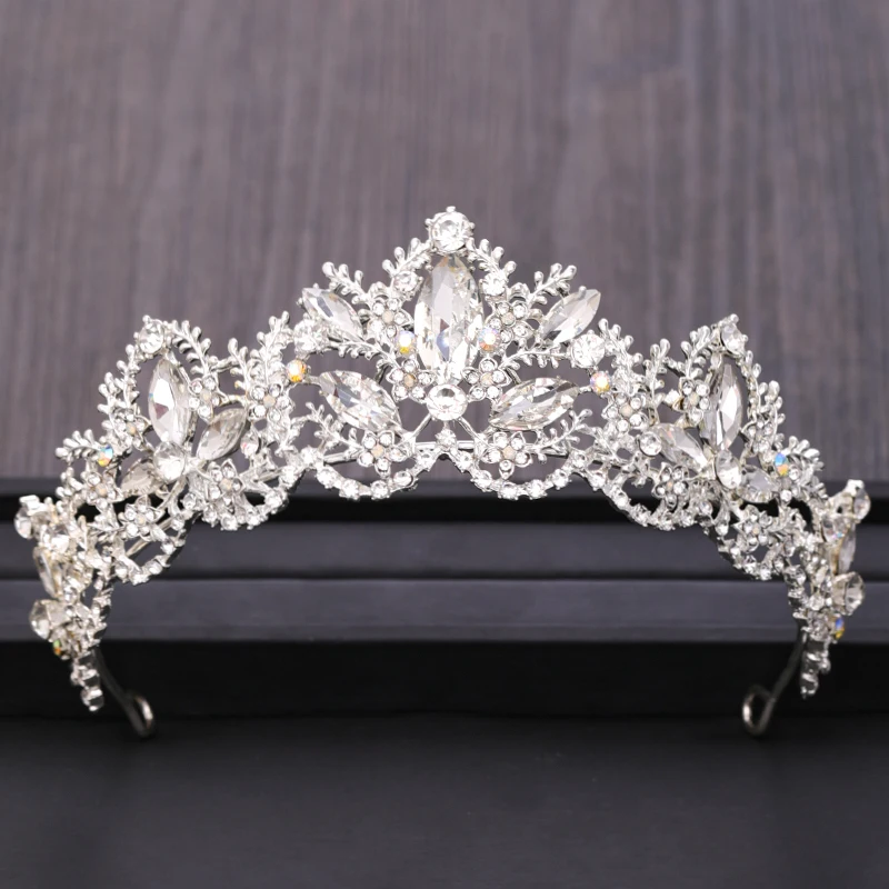 

Trendy Bridal Hair Accessories Silver Color Crown Headdress Baroque Rhinestone Crystal Wedding Tiara Hair Jewellery Accessories