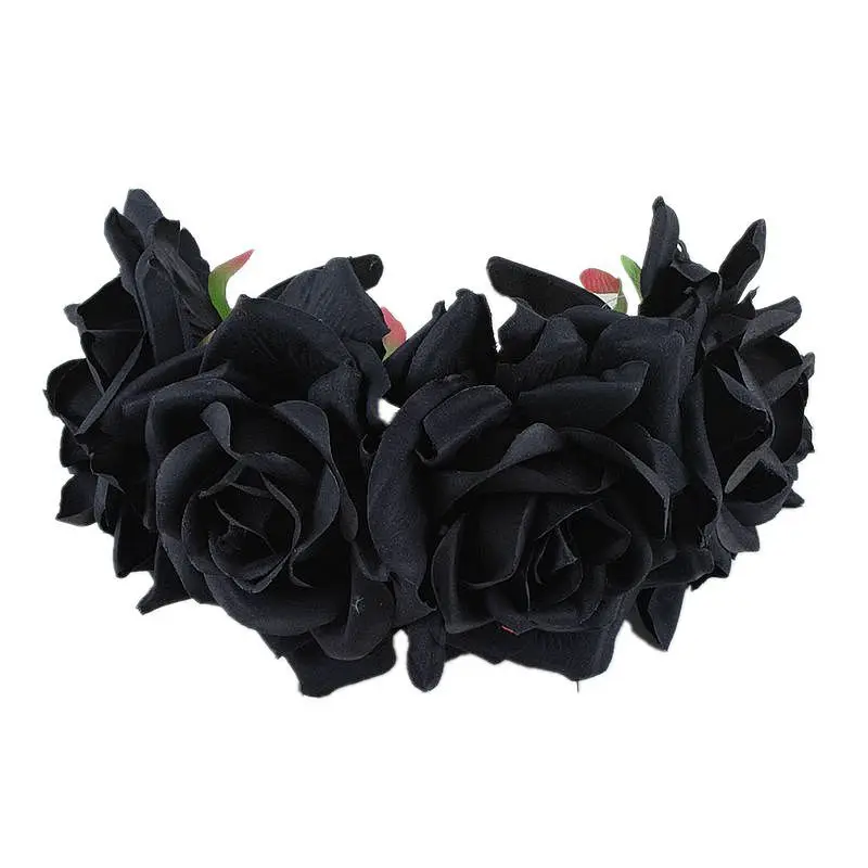 Women\'s Hawaiian Stretch Rose Large Flower Floral Crown for Garland Party  Day of The Dead Headband Costume Mexican Headpiece