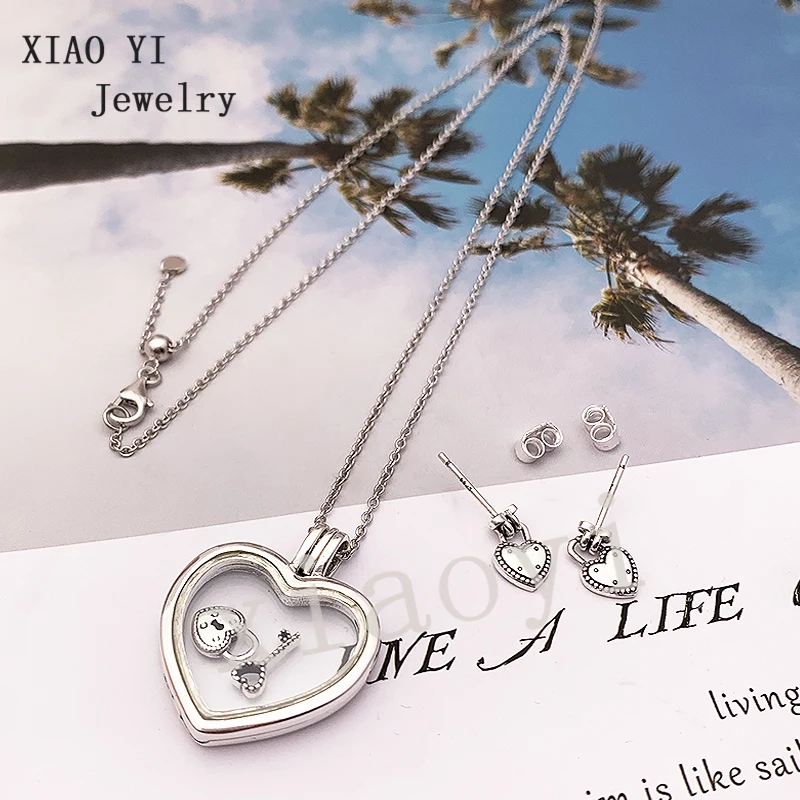 XIAOYI 2020 New 100% S925 Summer Magic box heart-shaped necklace earrings set Romantic fashion gift wedding fine jewelry female