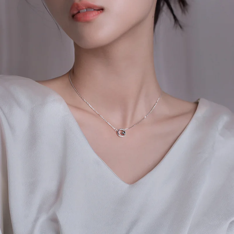 CIAXY Silber Farbe Geometrische Perlen Kreis Anhänger Halsketten für Frauen Ästhetischen Quaste Schlüsselbein Kette Halsband Modeschmuck – Detail 6